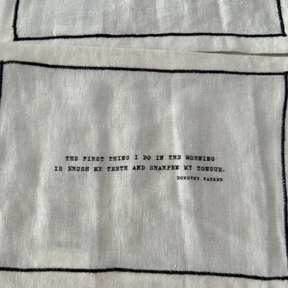 NIB Restoration Hardware Literary Quote Linen Napkins, Dorothy Parker, Set of 4